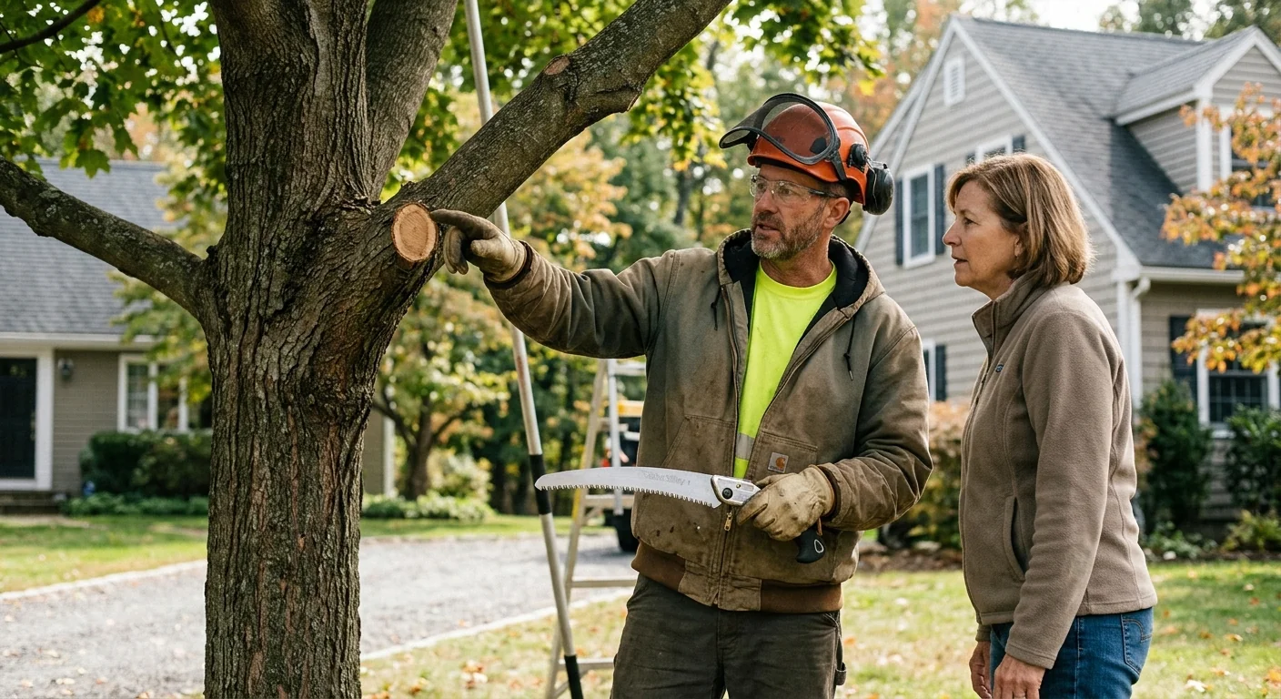 Careful sectional removal of a large tree near a home in Ansonia