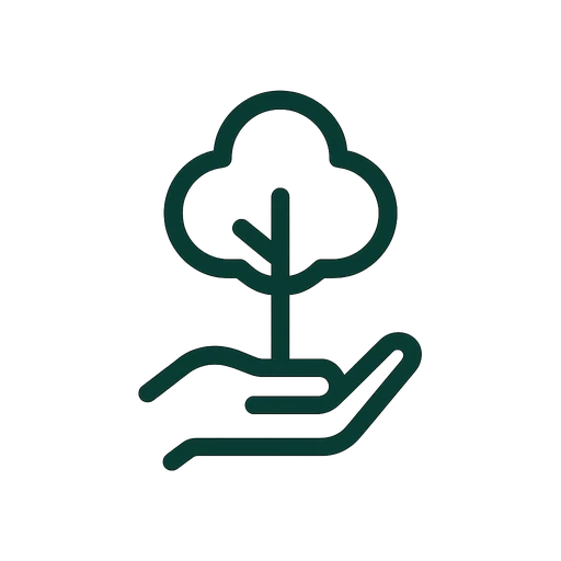 Line icon of hands planting a young sapling