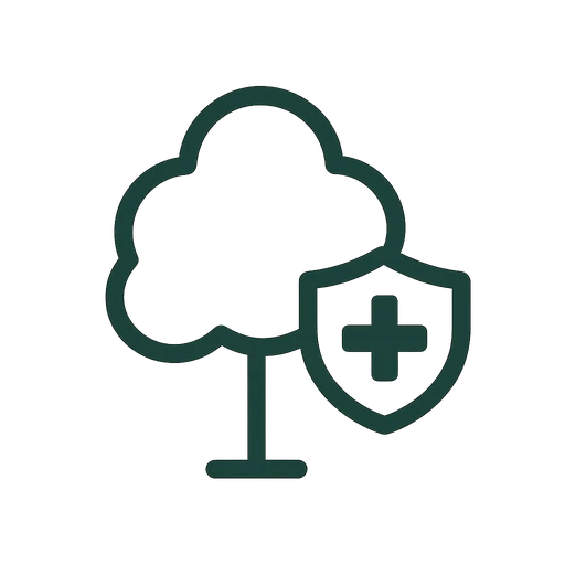 Line icon of a warning sign beside a tree