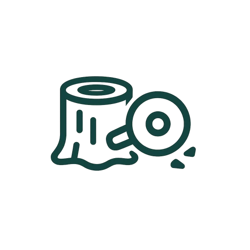 Line icon of a stump grinder over a stump