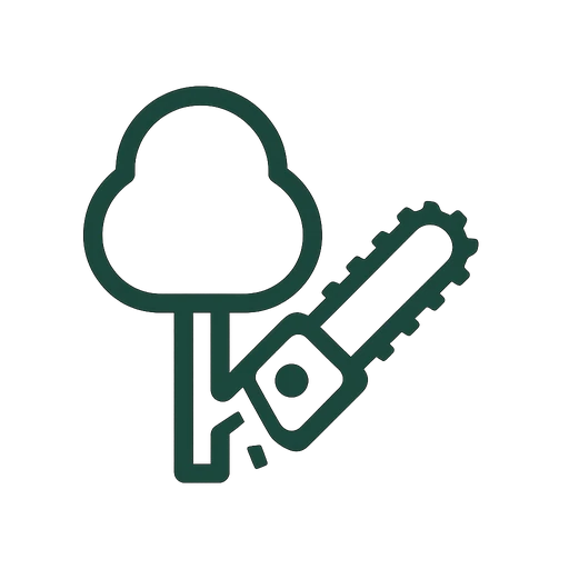 Line icon of a leaning tree near a house