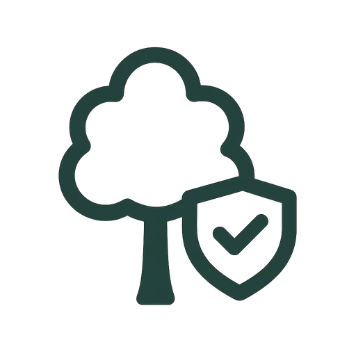 Line icon of a tree with a health check symbol