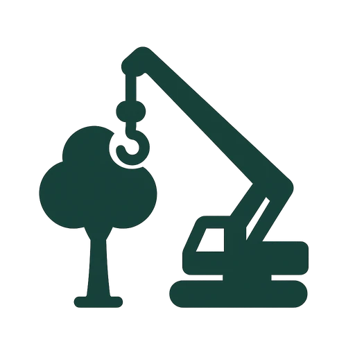 Line icon of a crane lifting a tree section